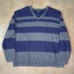 Banana Republic Men's XXL‎ Striped V Neck Sweater Blue Gray Cotton Wool Knit